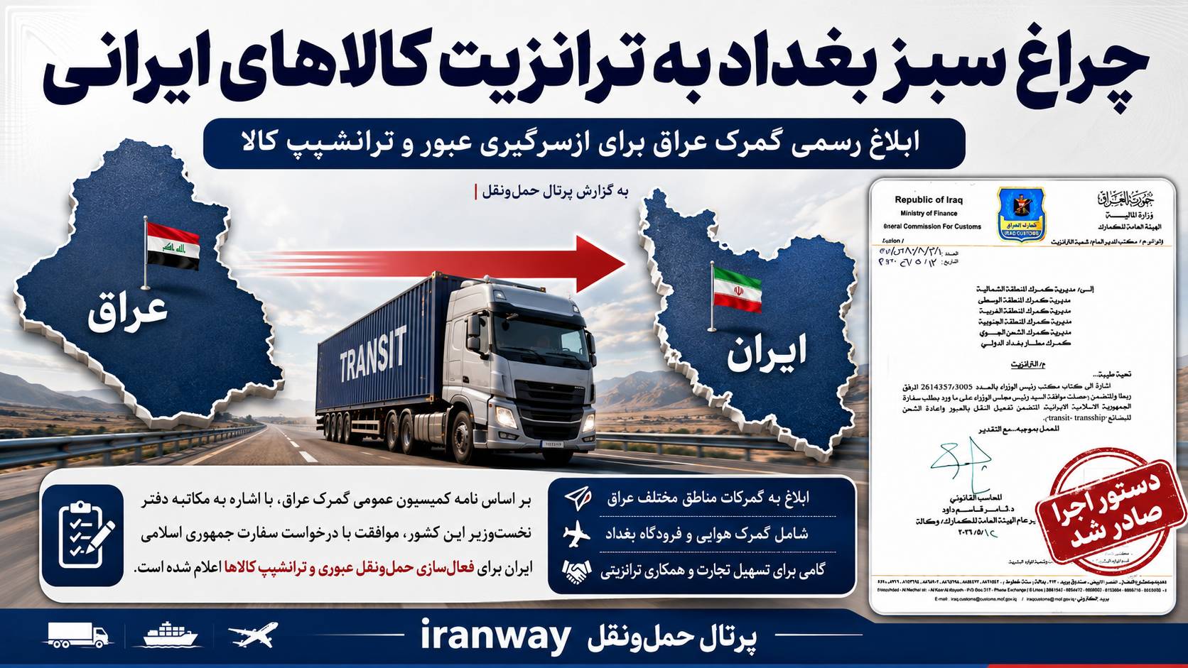 چراغ سبز بغداد به ترانزیت کالاهای ایرانی